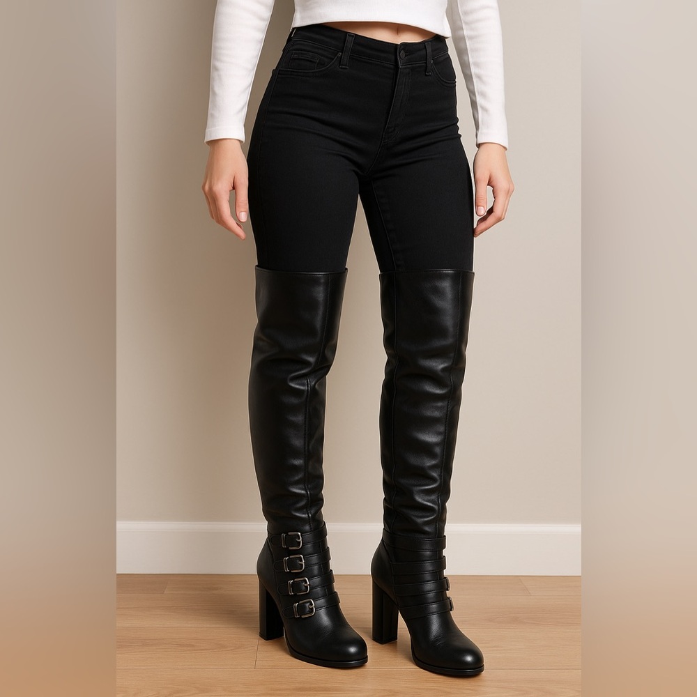 Alberto Gozzi black knee high boots with buckles